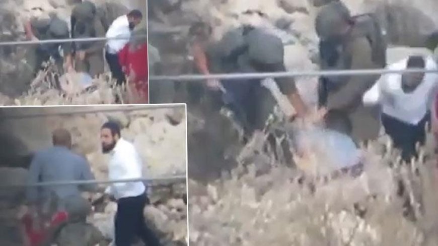 İsrail barbarlığı kamerada! Bu kez zeytin hasadına giden 70 yaşındaki Filistinli kadın ile damadına saldırdılar