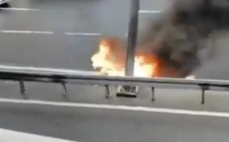 D-100'de korku dolu anlar. Motosiklet alev alev yandı