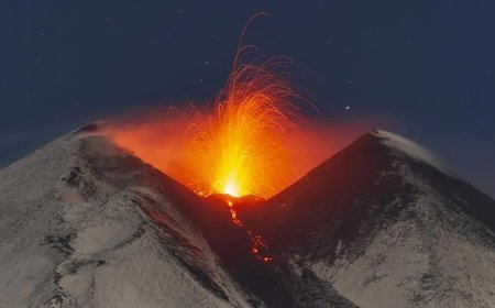 Etna uyandı. Lavlar 400 metreye yükseldi