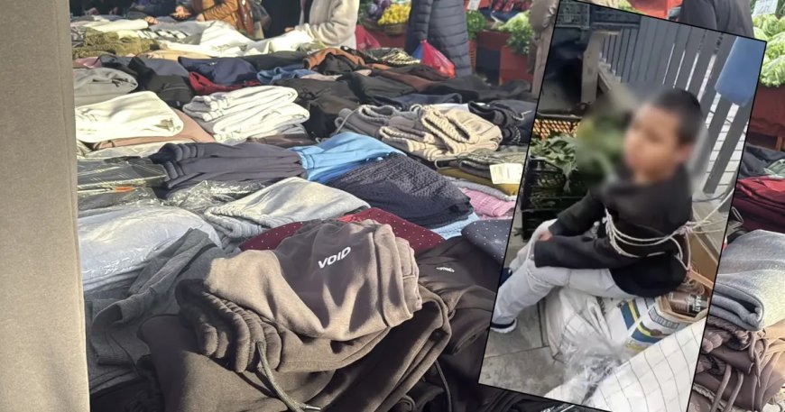 Eşofman çalan çocuğu iple bağlayan esnaf gözaltına alındı