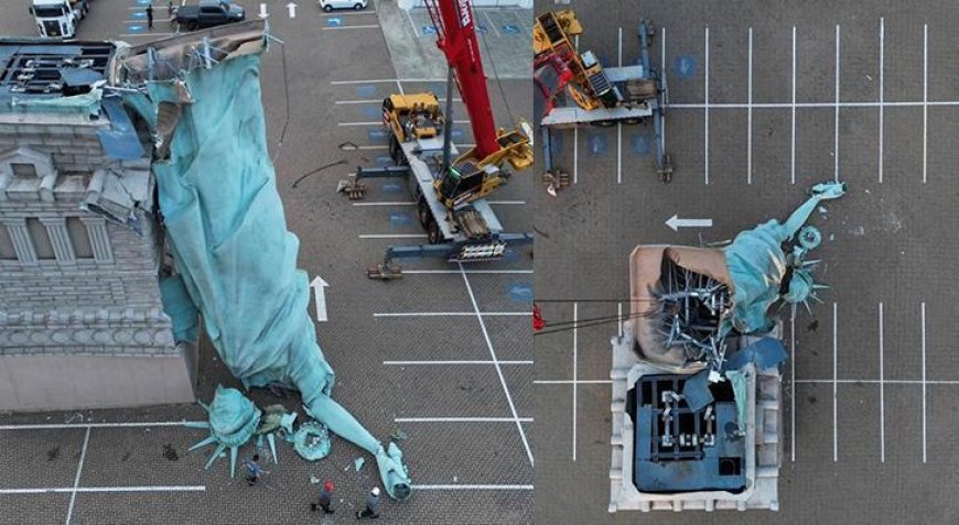 Şiddetli fırtına Özgürlük Heykeli'ni yıktı! Facia anları saniye saniye kameralara yansıdı