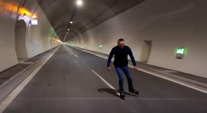 Kurdeleyi bıraktı, pateni taktı! Başbakan tünelin açılışını böyle yaptı