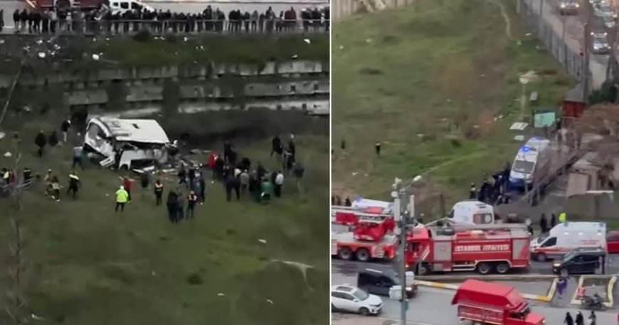 Esenyurt'ta servis aracı şarampole yuvarlandı. 2 ölü, 9 yaralı