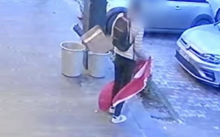 Türk bayrağını söküp yerde sürükleyen şüpheli gözaltına alındı