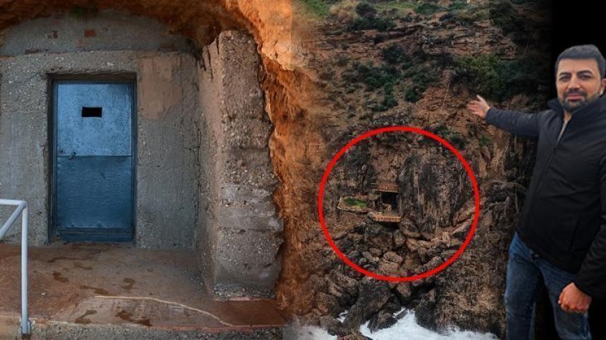 Antalya'da falezlerde gizli yaşam! Kapıdaki delikten görüntüledi: Bayağı bir yerleşke