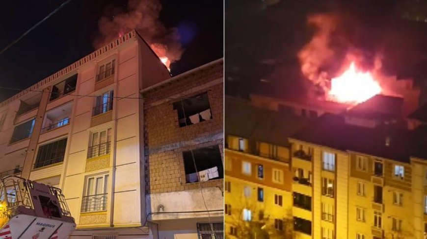 Esenyurt'ta 5 katlı binanın çatısı alev alev yandı