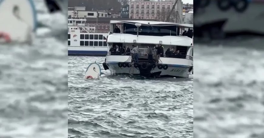 Karaköy'de yolcu vapurunun çarptığı teknedeki kişi denize düştü