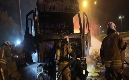 Tuzla'da park halindeki TIR alev alev yandı