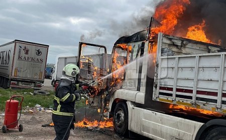 Tekirdağ’da park halindeki tır alev alev yandı