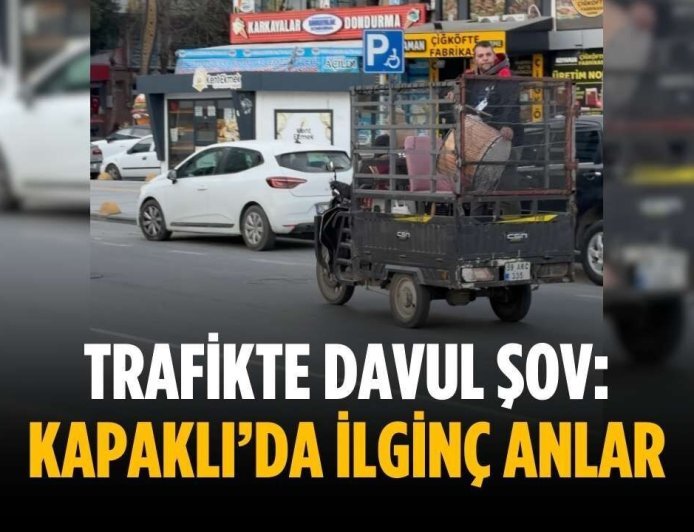 Trafikte davul şov: Kapaklı’da ilginç anlar