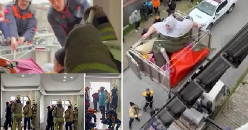 240 kiloluk obezite hastası için ekipler seferber oldu: Vinçle indirilip, hastaneye götürüldü
