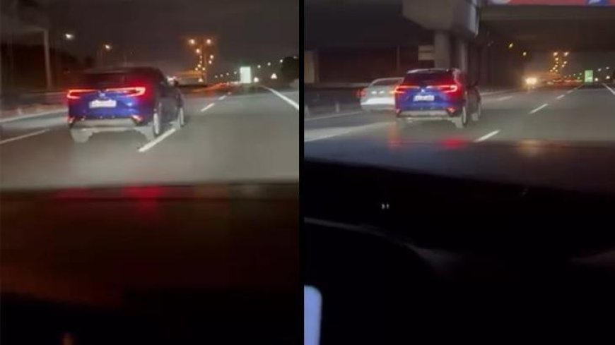 Pendik Tem Otoyolu'nda trafiği tehlikeye atarak ilerledi! Otomobil sürücüsü kamerada