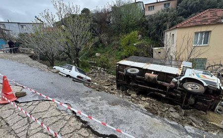 Aydın'da istinat duvarı çöktü, 2 araçta hasar oluştu