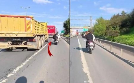 Ataşehir TEM’de motosiklet üstünde kavga! Kadını saçından çekti, kamyonun altında kalmaktan son anda kurtuldu