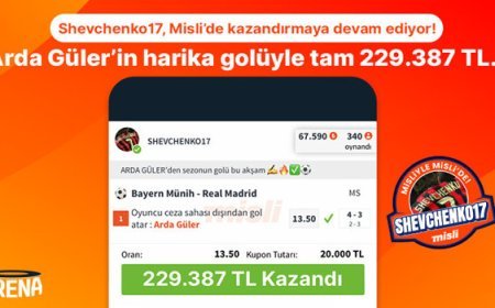 Shevchenko17, Misli’de kazandırmaya devam ediyor! Arda Güler’in harika golüyle tam 229.387 TL…