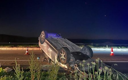 Kontrolden çıkarak menfeze takılan araç takla attı; anne ve çocuğu yaralı olarak kurtuldu
